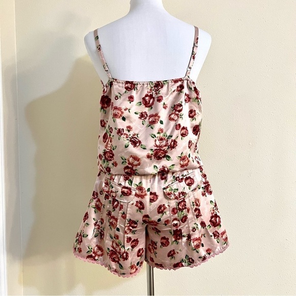 HONEY BUNCH Japanese satin lace pockets Rose Rompers pleated women’s size M Boho - Picture 6 of 9